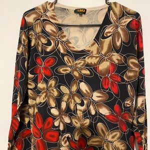 UBU Women's Elegant Floral Long Sleeve Top - Black, Red, Gold
